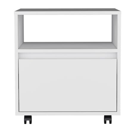 Tuhome Austin Nightstand, Casters, Single Drawer-White MLB8956